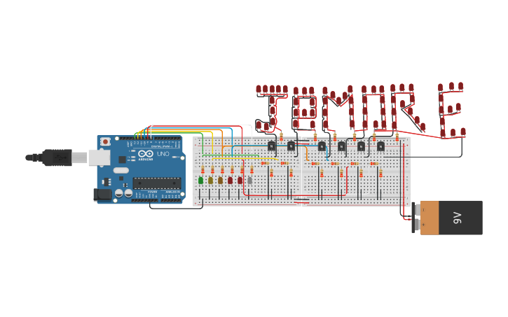 Circuit design aviso con Arduino leds - Tinkercad