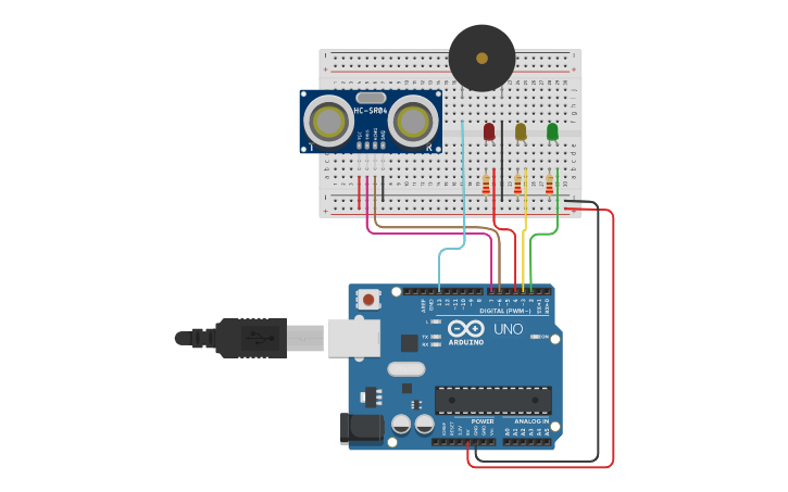 Circuit design Proiect EEA. Proximity sensor - Tinkercad