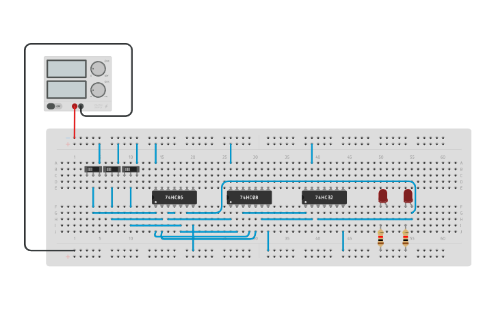 Circuit design Full adder using Basic gates | Tinkercad
