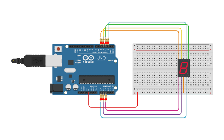 Circuit design Actividad - Visualizador de 7 segmentos - Tinkercad