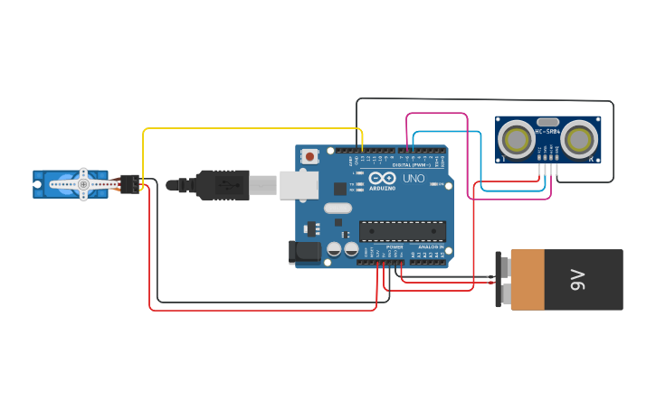 Circuit design Smart dustbin - Tinkercad