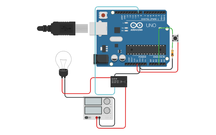Circuit design relay+arduino+switch - Tinkercad