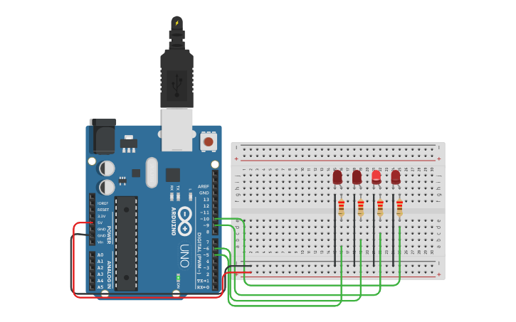 Circuit design 4 bit binary counter - Tinkercad