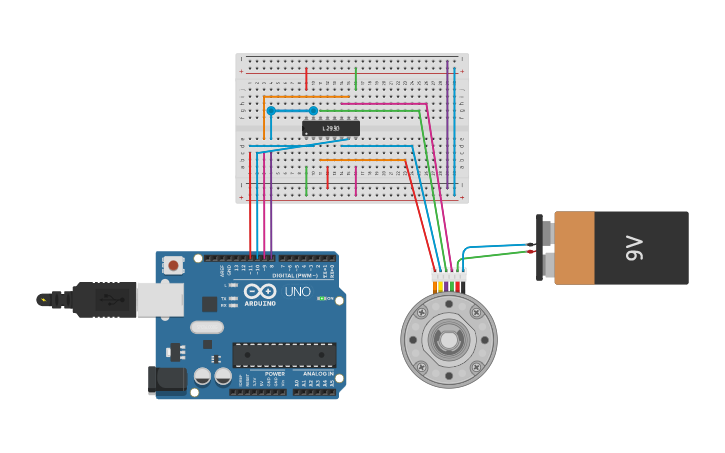 Circuit design Stepper Motor Interfacing - Tinkercad