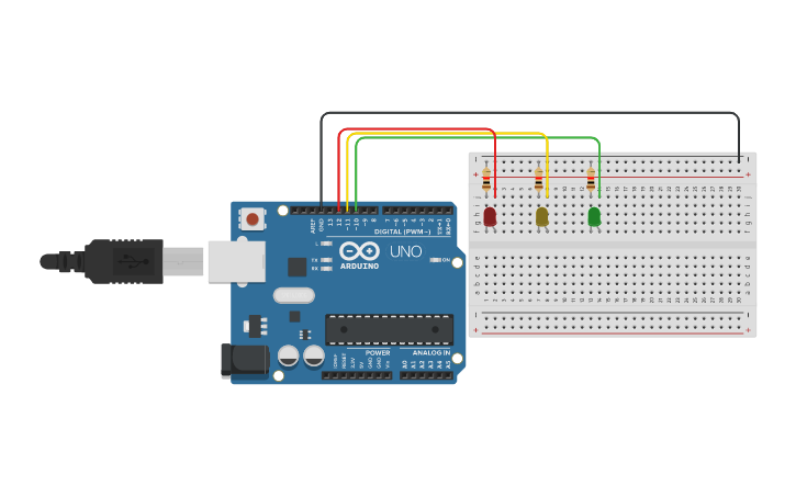Circuit design LED Flip flop dan Running | Tinkercad
