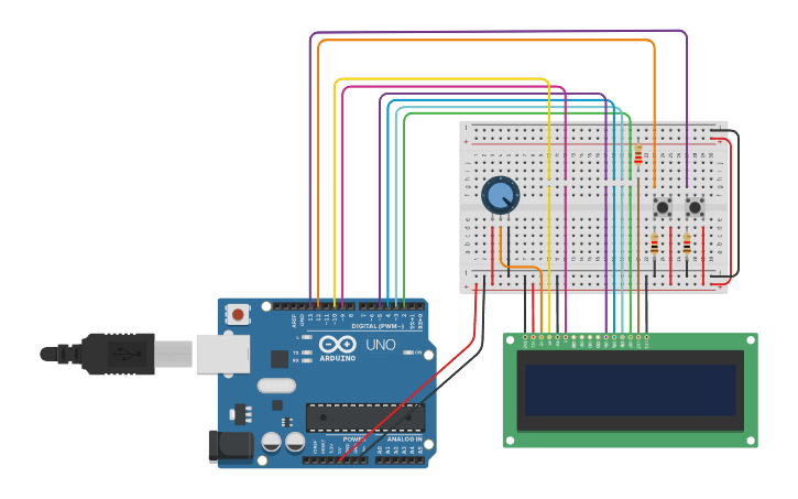 Circuit design LCD Stopwatch - Tinkercad