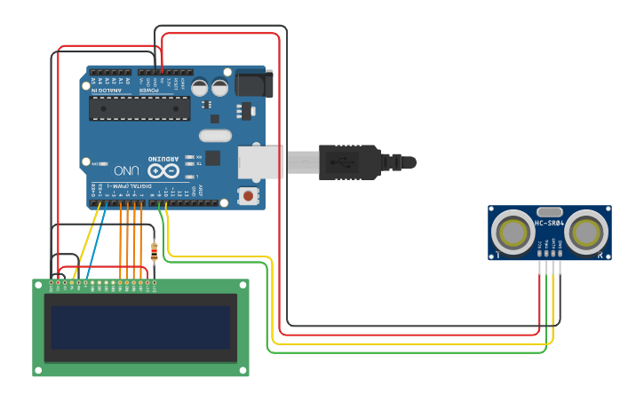 Circuit design ultrasonic distance sensor with arduino - Tinkercad