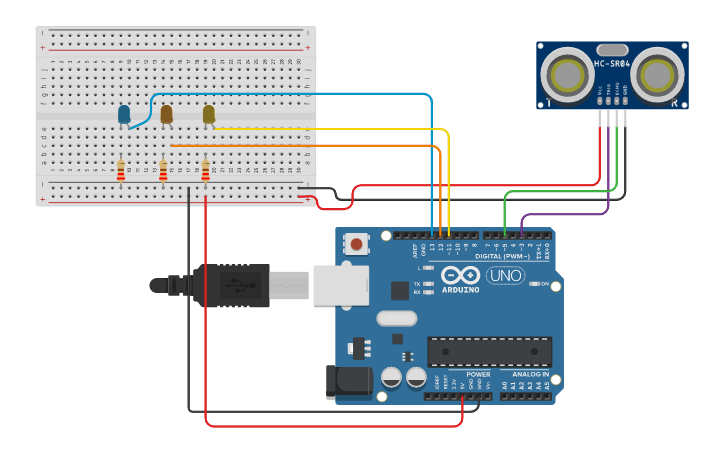 Circuit design sensor ultrasonido - Tinkercad