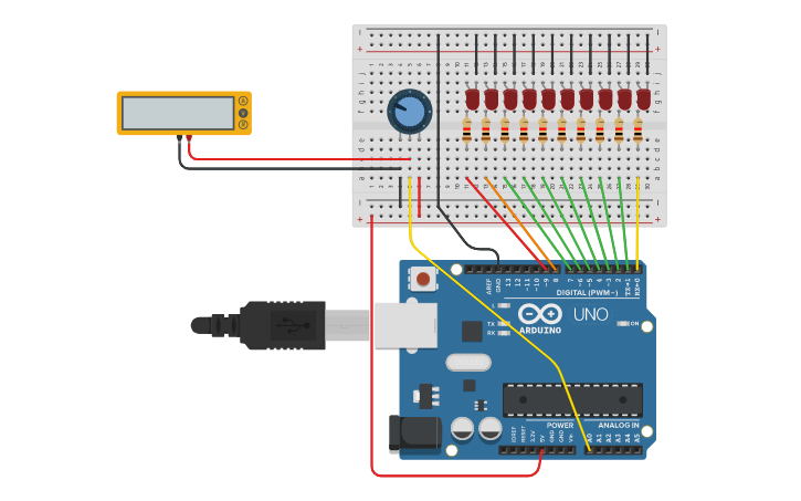 Circuit design ADC in bits con Arduino UNO | Tinkercad