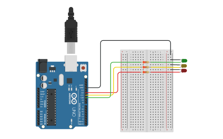 Circuit design Traffic Light | Tinkercad