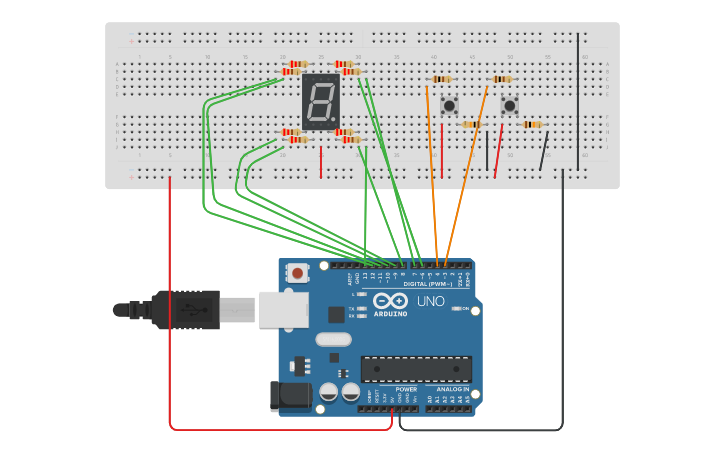 Circuit design Afficheur 7 segments - Tinkercad