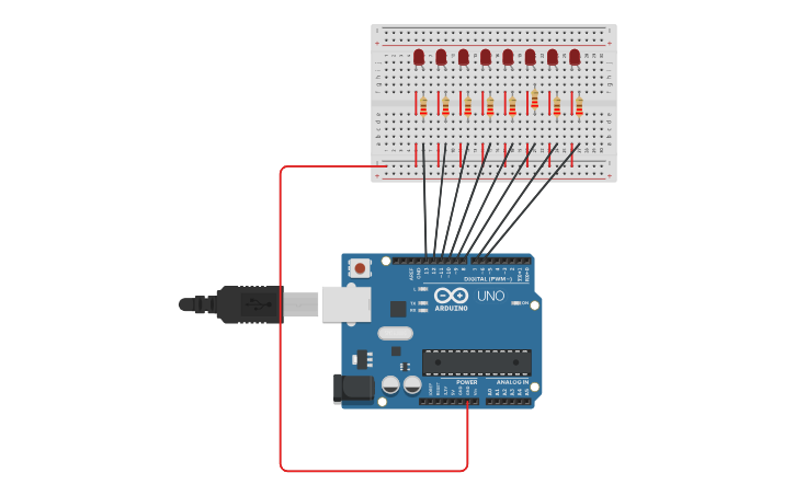 Circuit design bitRead 함수를 이용한 8LED 제어 - Tinkercad image.