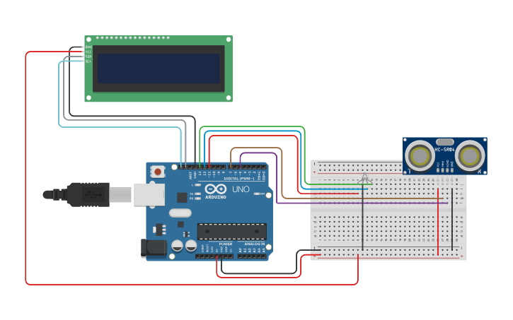Circuit design ultrasonic sensor - Tinkercad