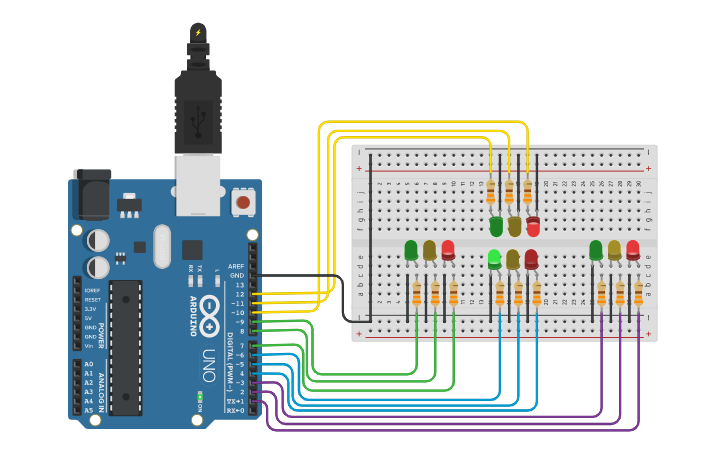 Circuit design Experiment 4 Traffic Light System | Tinkercad