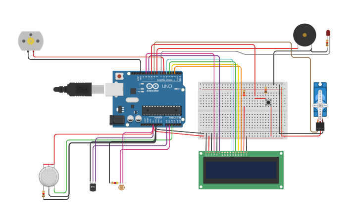 Circuit design Pendeteksi Api dan asap | Tinkercad