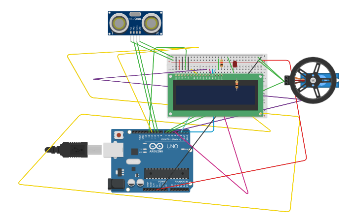 Circuit design led + ultra sensor andrew miller - Tinkercad