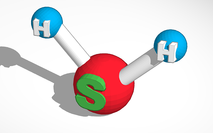 3D design Simple H2S molecule (Hydrogen Sulfide) - Tinkercad