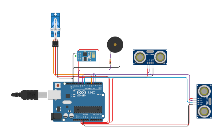 Circuit design ESP Smart dustbin - Tinkercad