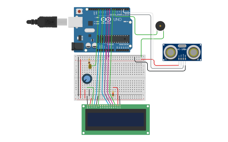 Circuit design SENSOR UTRASONIDO CON AUDIO - Tinkercad