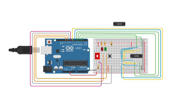 Circuit design Unit2-Lab2-Part2 Simple IC Checker-solution - Tinkercad
