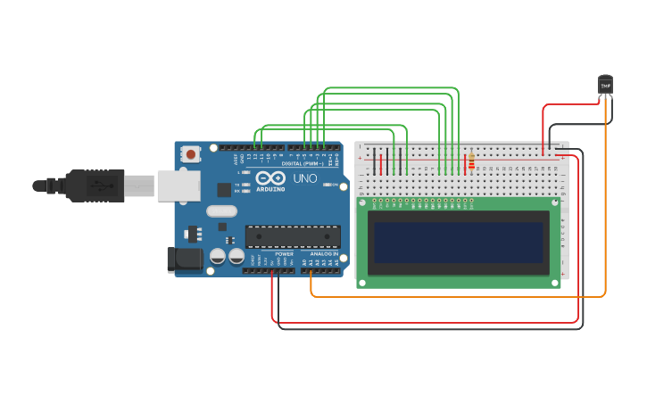 Circuit design Copy of Arduino with LCD and Temperature Sensor - Tinkercad