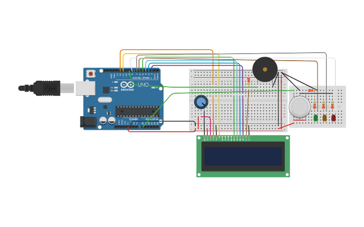 Circuit design Gas Detection system - Tinkercad