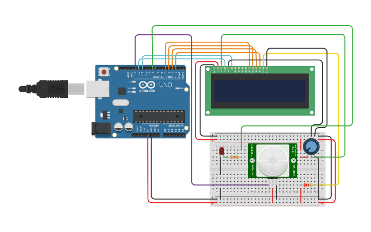Circuit design (3) PIR Sensor and LCD Interfacing - Tinkercad