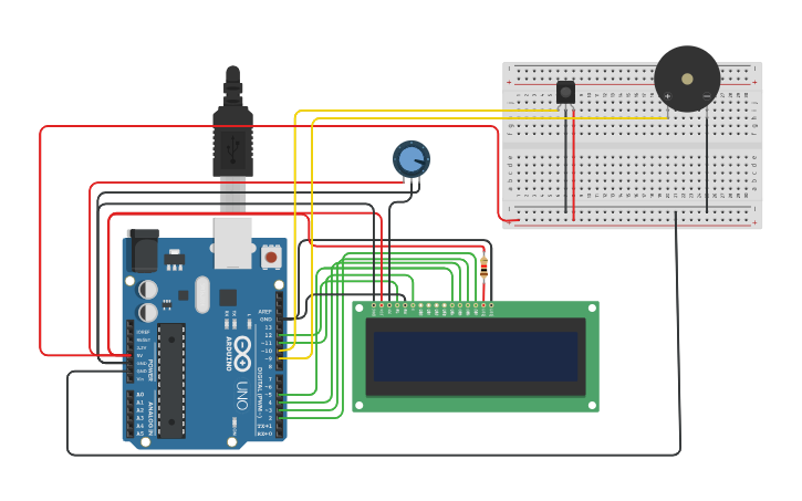 Circuit design lcd and ir sensor - Tinkercad