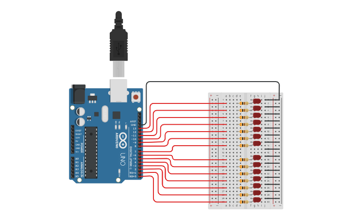 Circuit design Bucle FOR | Tinkercad