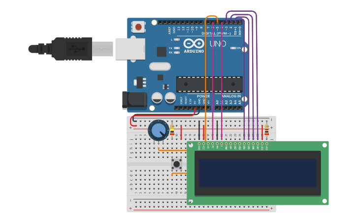 Circuit design LCD GAME save yourself from the imposter - Tinkercad