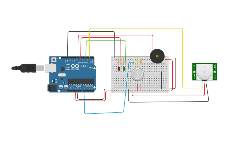 Circuit design Fire alarm system | Tinkercad