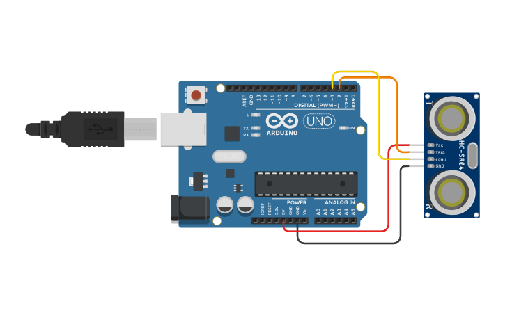 Circuit design Ultrasonic Sensor 4-pin - Tinkercad