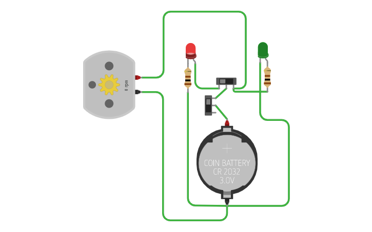 Circuit design Red/Green On/Off - Tinkercad
