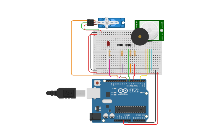 Circuit design Activity 6 - PIR Sensor y Servomotor A01733630 | Tinkercad