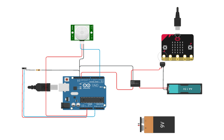 Circuit design inacp. censor mov. con amolleta - Tinkercad