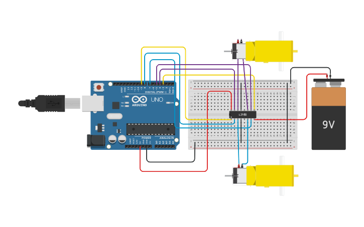 Circuit design Two Motors - Tinkercad