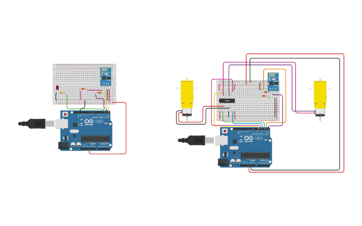 Circuit design Bluetooth LED & DC Motor Control - Tinkercad