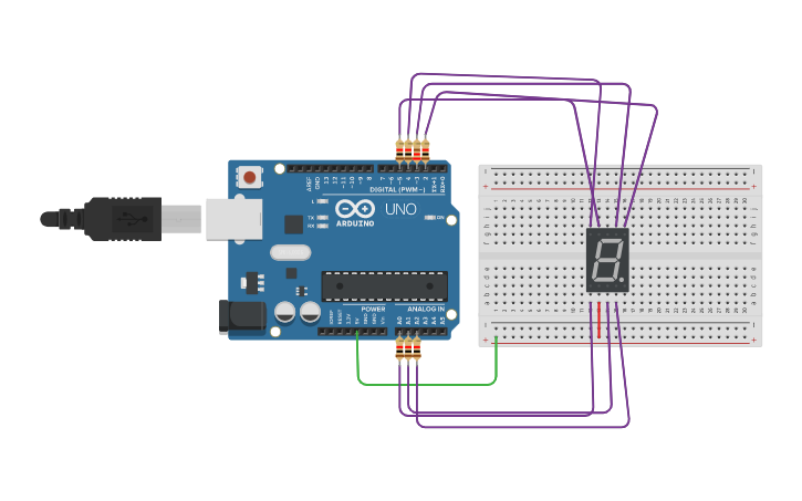 Circuit design visualizador 7 segmentos - Tinkercad