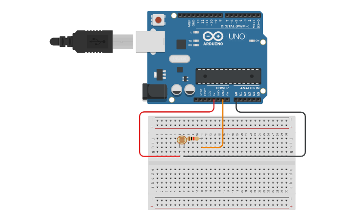 Circuit design LDR con Arduino - Tinkercad