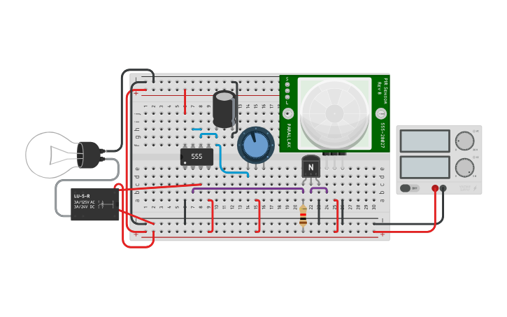 Circuit design PIR Sensor with Timer 555 - Tinkercad