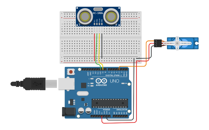 Circuit design Servo con Sensor - Tinkercad