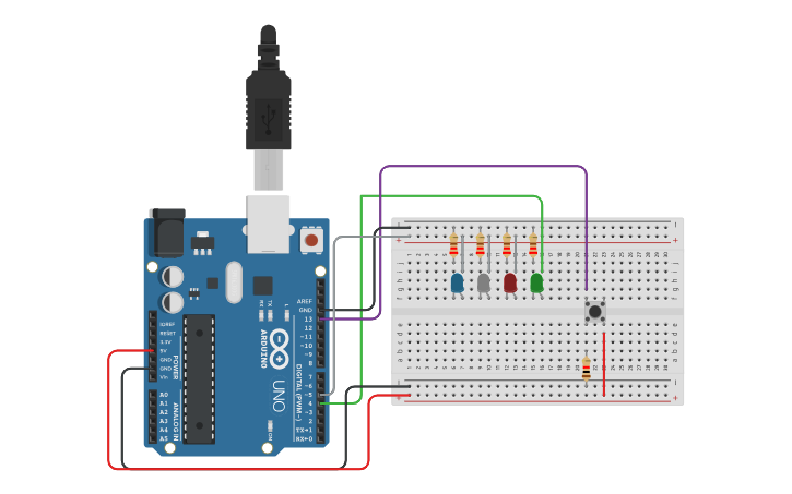 Circuit design Ciclo While - Tinkercad