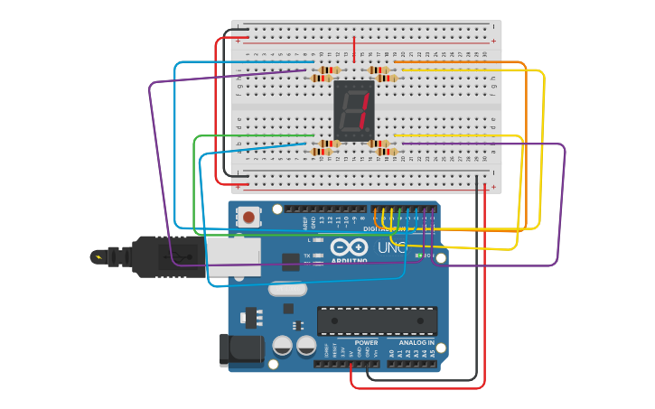 Circuit design Seven Segment Counter - Tinkercad