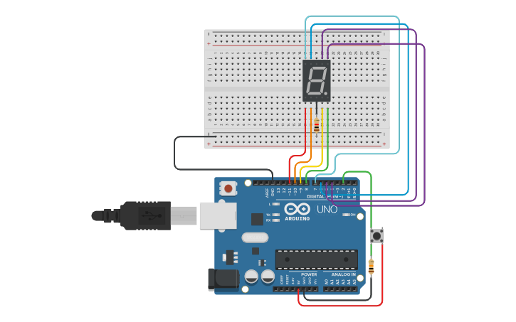 Circuit design Blink 7-Segment without Delay - Tinkercad