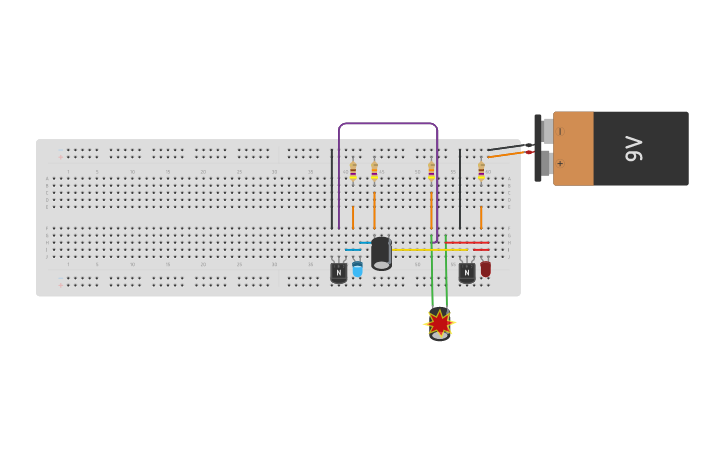 Circuit design Flashing LED using Transistor [type 2] - Tinkercad