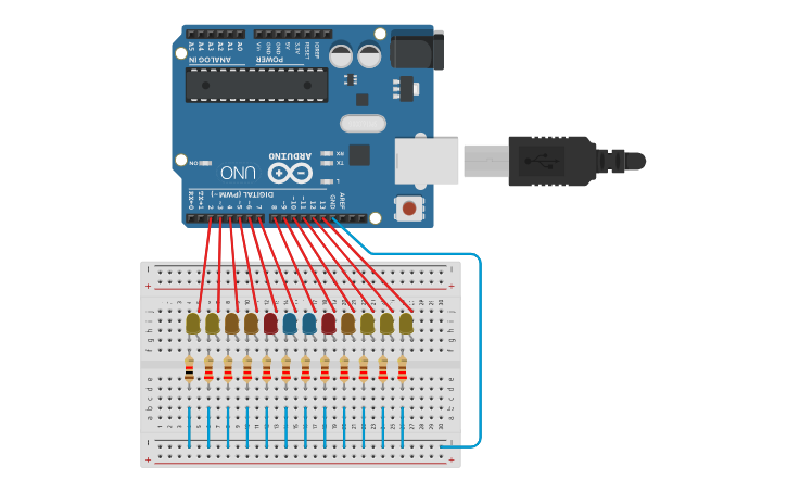 Arduino Led Cad Circuit design secuencias en leds - Tinkercad