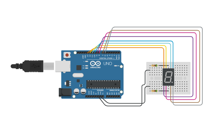 Circuit design 7 segment - Tinkercad