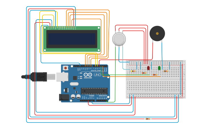 Circuit design Gas detector alarm - Tinkercad