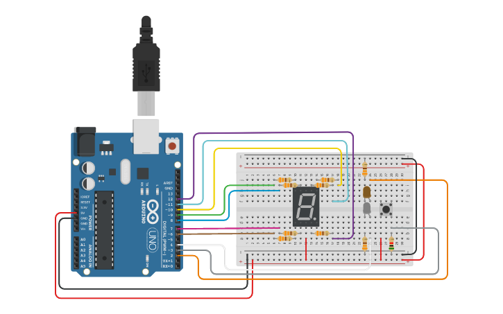 Circuit design Semáforo peatonal con botón y cuenta regresiva - Tinkercad