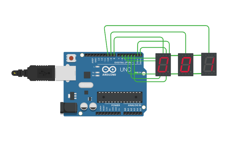 Circuit design Three segment with loop - Tinkercad